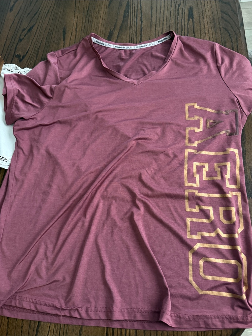 Aeropostale Women's Dusty Rose Short Sleeve V-Neck Tee with Gold Logo